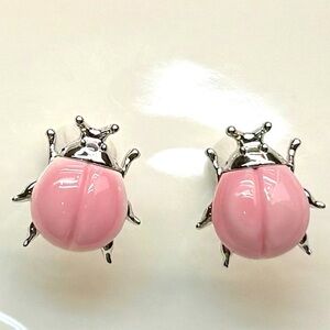 EQC4 Organic Carribean Blush Pink Queen Conch 3D Ladybug Earrings 18K WGold S925